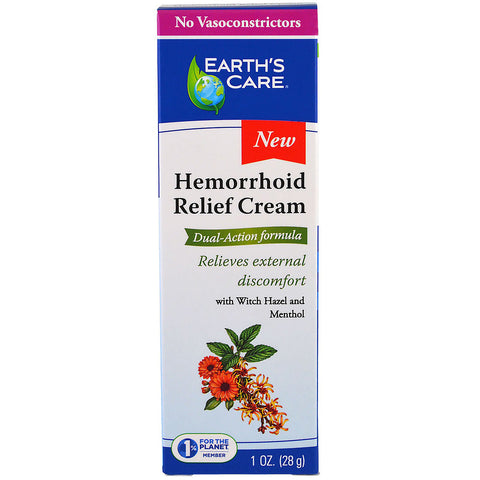 EARTH'S CARE - Hemorrhoid Relief Cream with Witch Hazel and Menthol - 1 oz. (28 g)