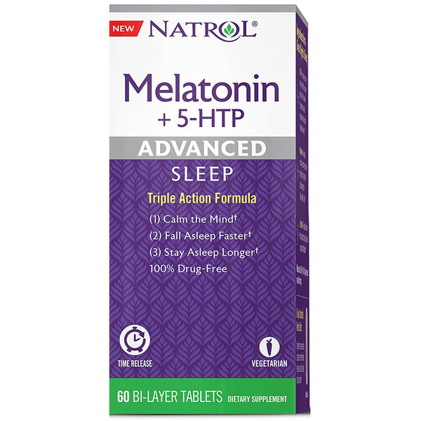 NATROL - Advanced Sleep Melatonin+ 5-HTP - 60 Bi-Layer Tablets