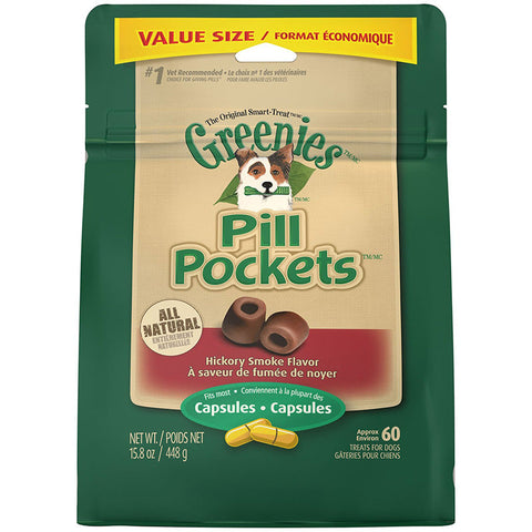 GREENIES - Pill Pockets Hickory Smoke Capsules Dog Treats - 60 Treats (15.8 oz./448 g)
