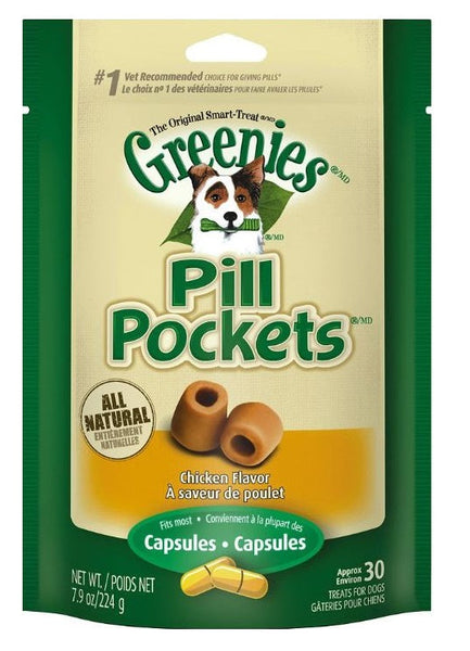 GREENIES - Pill Pockets Capsules Dog Treats Chicken Flavor - 30 Treats (7.9 oz./224 g)
